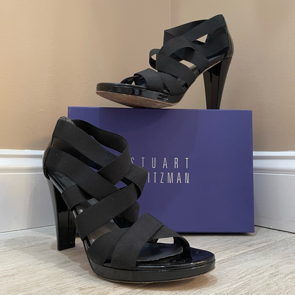 Stuart Weitzman Crossup Black Elastic- Narrow Width - Picture 1 of 7